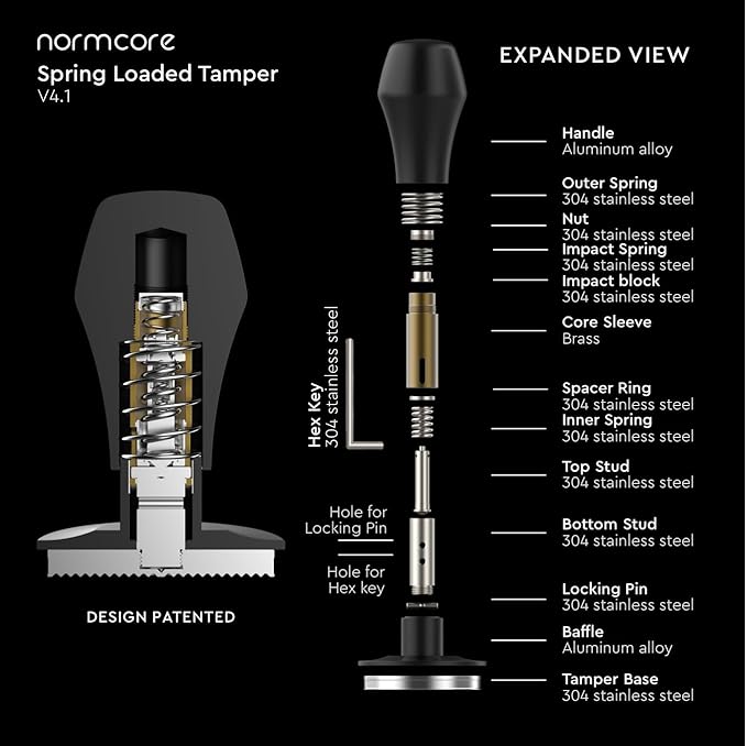 Normcore 51mm Coffee Tamper V4.1 with Click Sound Feedback, Spring Loaded Tamper With Flat Base, Espresso Barista Tamper Compatible with 51mm Delonghi Portafilter, Anodized Aluminum Handle, Silver
