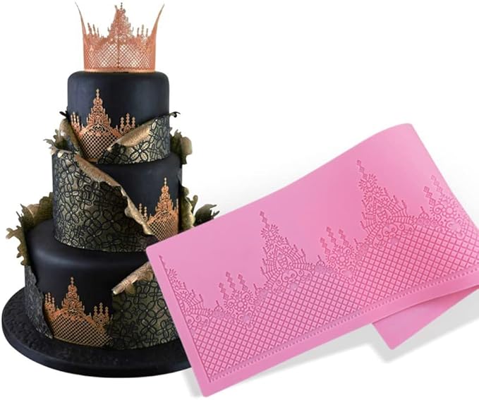 Embossing Lace Fondant Moulds, Crown Castle Border Lace Mat Wedding Cake Decoration Tool, Cupcake Mat Silicone Molds…
