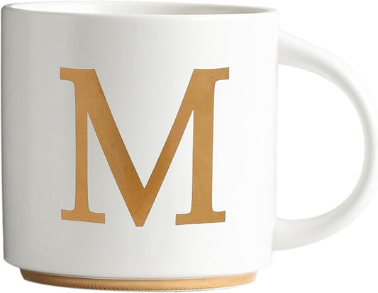 COLLECTIVE HOME - Monogram Ceramic Mugs, 15 oz Golden Initial Coffee Cups, Elegant Alphabet Tea Mugs, Elegant Personalized Mug with Gift Box, Unique Mug with Double Side Capital Letter (M) by COLLECTIVEHOME