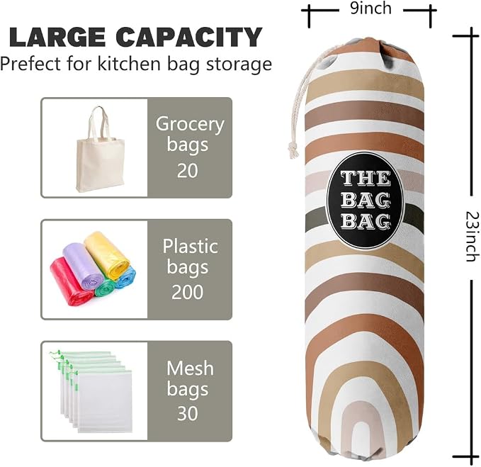 Boho Pattern Grocery Bags Holder and Organizer, Wall Mount Plastic Bags Storage Container Dispenser, Kitchen Gifts For Women Family Grandma Mom (H-26) - Image 2