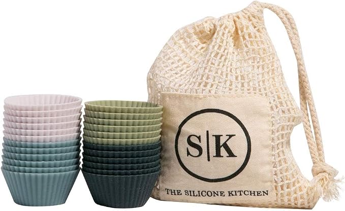 Reusable Mini Silicone Baking Cup, Non-Toxic, BPA Free, Dishwasher Safe, Mini, 24 Pack, White Blue Green - Image 4
