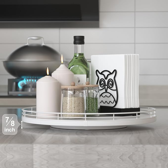 13-Inch Oak Decorative Tray for Coffee Table and Vanity, White Finish | Rotating oak tray organizes spices, toiletries and decor on kitchen counters, bathroom vanities, dining and coffee tables. - Image 4