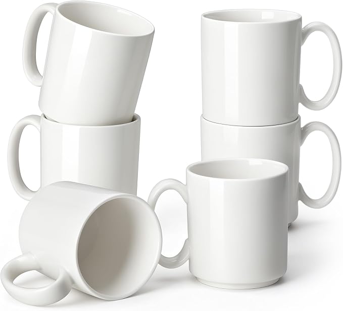 vancasso Porcelain Coffee Mugs Set of 6, 12 Oz Coffee Cups for Latte, Cappuccino, Tea & Hot Cocoa, Modern Minimalist Mug Set for Home & Office, Microwave & Dishwasher Safe, White by vancasso