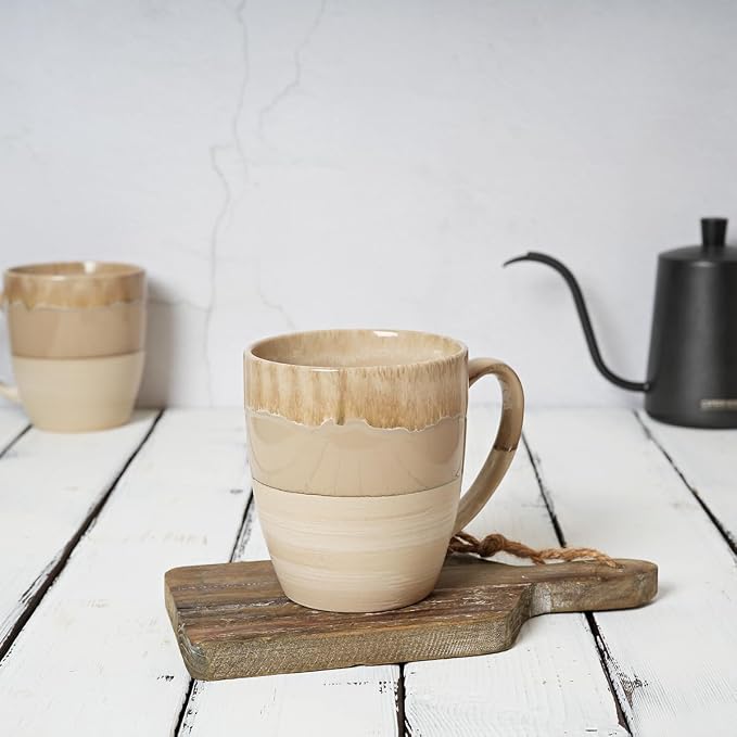 Bosmarlin Ceramic Coffee Mug Set of 4, 17 Oz, 5 Colors to Choose, Tea Cups, Dishwasher and Microwave Safe, Reactive Glaze (Brown Grey) - Image 4