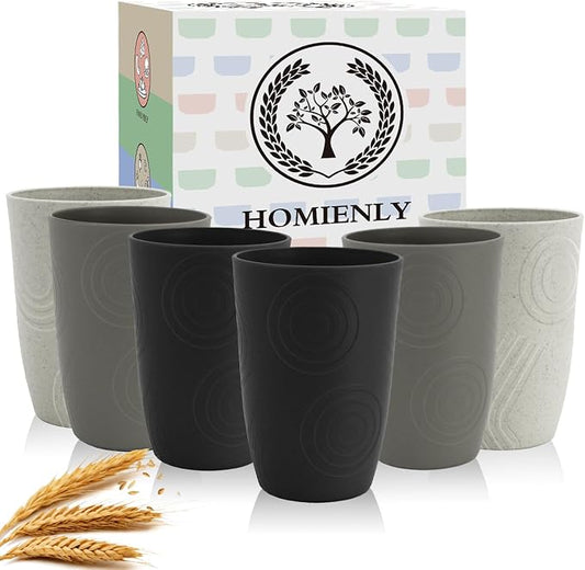 Homienly Drinking Glasses 16oz Wheat Straw Cups-Stackable and Reusable Cups, Alternative to Plastic Cups for Iced Coffee, Smoothies,Iced Tea-Black Grey by HOMIENLY