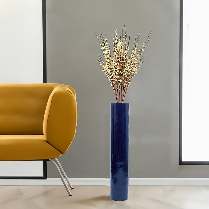 30-Inch-Tall Decorative Contemporary Bamboo Display Floor Vase - Cylinder Shape - Stylish Home Decor Accent - Modern Tall Vase for Living Room, Entryway, or Dining Room Decor, Blue - Image 7