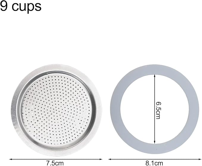 Moka Pot Replacement Parts Set with 2 Stainless Steel Filters and 4 Silicone Gasket Seals for 3 6 9 Cup Espresso Maker Coffee Accessories(9Cup) - Image 6