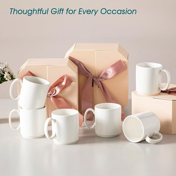 vancasso Porcelain Coffee Mugs Set of 6, 16 oz Coffee Cups for Latte, Cappuccino, Tea & Hot Cocoa, Modern Minimalist Mug Set for Home & Office, Microwave & Dishwasher Safe, White - Image 8