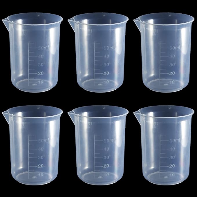 Waziaqoc 50ml/1.7oz Plastic Graduated Beaker (6 Pack), Transparent PP Measuring Cup Mixing Cup for Kitchen Lab