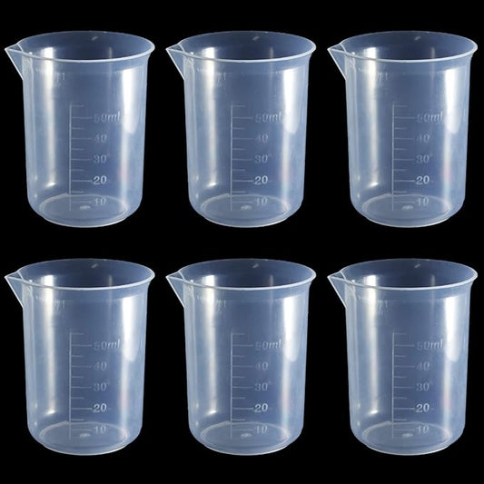 Waziaqoc 50ml/1.7oz Plastic Graduated Beaker (6 Pack), Transparent PP Measuring Cup Mixing Cup for Kitchen Lab