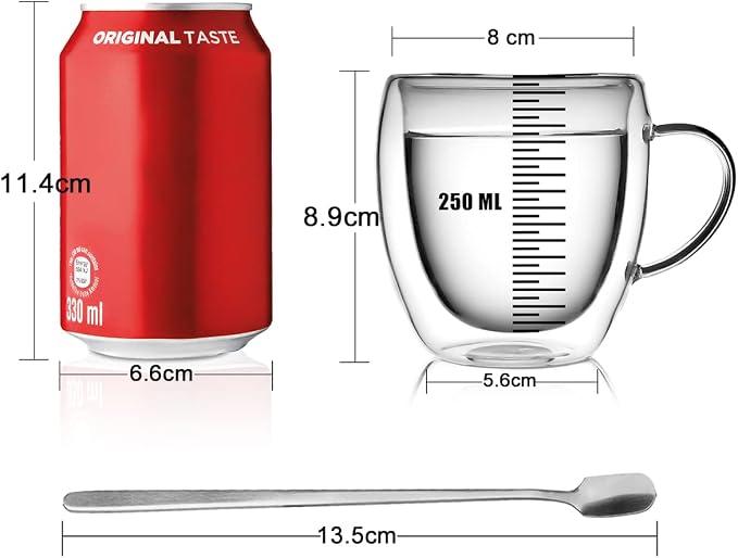 LIBWYS 2 Pack Double Walled Coffee Cups Glasses Mug, 8.5oz Borosilicate | Espresso Cappuccino Latte Tea Cups with Handle, Insulated Heat Resistant Clear Drinking Cups, Hot and Cold Beverages, 250ml - Image 4