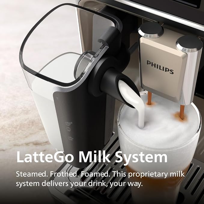 PHILIPS 5500 Series Fully Automatic Espresso Machine, LatteGo Milk System, Integrated Grinder, 20 Hot & Iced Coffee Pre-Sets, Quick Start, SilentBrew, 15-Bar Pressure, Black Chrome (EP5544/94) | LatteGo Milk System, Integrated Grinder, 20 Hot & Iced Co... - Image 4