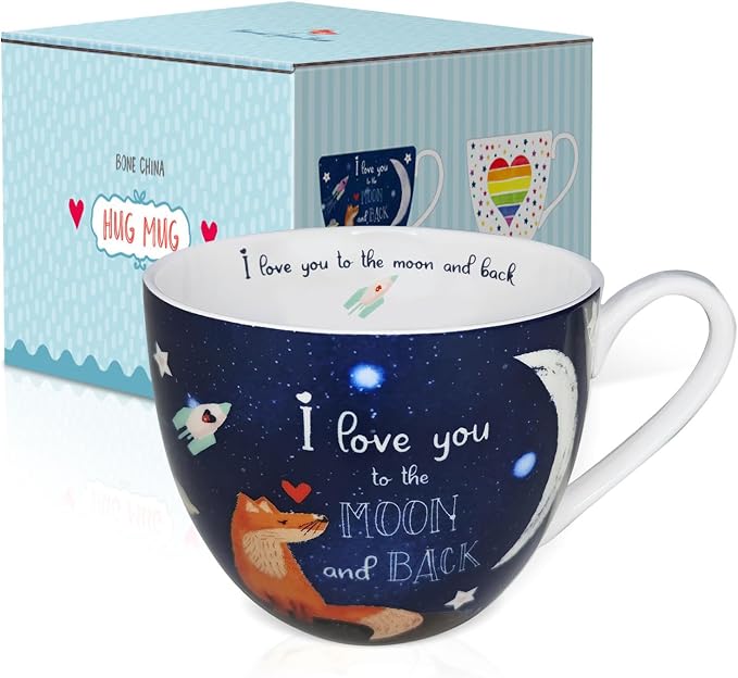 I Love You to the Moon and Back Mug, Premium 20 oz Bone China Coffee Mug, Romantic Gift for Her or Him, Valentine's Day, Anniversary, Birthday, Designed in England by Harvest Green Studio - Image 2