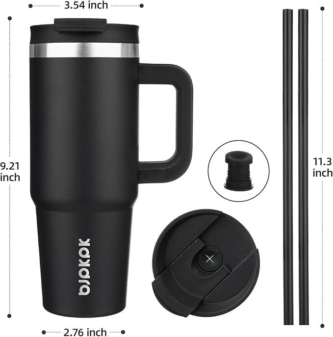 BJPKPK 30 oz Insulated Tumbler with Handle & Straw, Stainless Steel | Double Wall Vacuum Insulation, Leak Proof, BPA Free, Dishwasher Safe, Cupholder Friendly, Travel & Outdoor, Black - Image 3