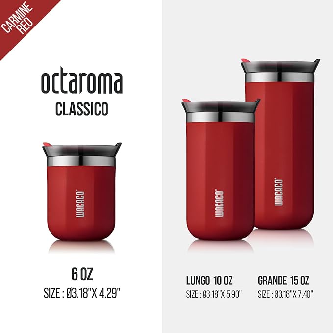 WACACO Octaroma Classico Vacuum Insulated Coffee Mug, Double-wall Stainless Steel Travel Tumbler With Drinking Lid, 6 fl oz (180ml), Carmine Red - Image 5
