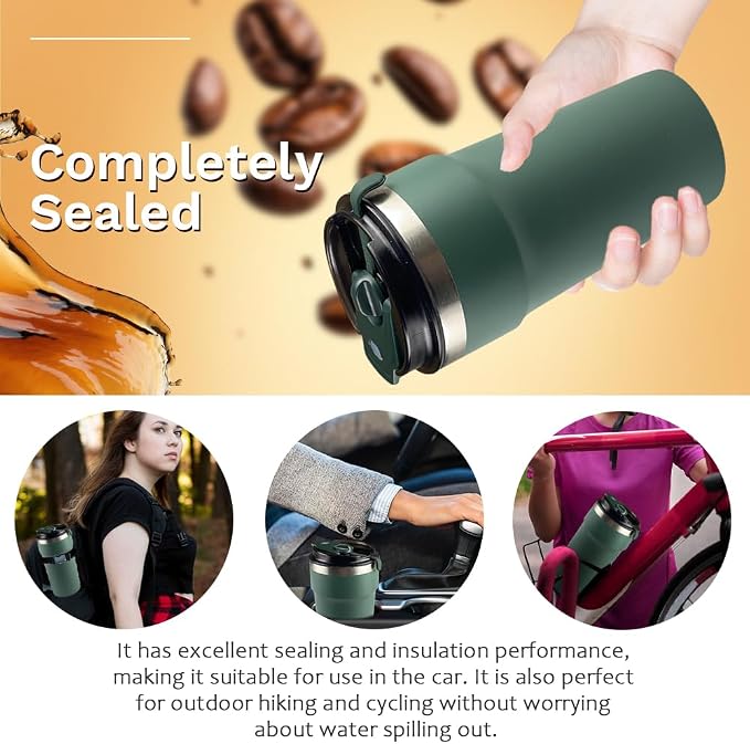 SPLMIFA Travel Coffee Mugs Leak-Proof, Reusable Coffee Cups with Lids, Stainless Steel Vacuum Insulated Coffee Tumblers, Thermal Insulation Cups for Men and Women Hot & Cold Drinks(4th-Green, 16OZ) - Image 5