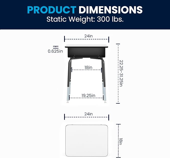 Flash Furniture Billie Student Desk - Gray Open Front Metal School Desk - 24"W x 18"D Adjustable Height, Durable Desk for School or Remote Learning, Set of 5 - Image 3