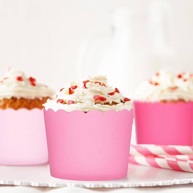Whaline 120Pcs Valentine's Day Pink Paper Baking Cups Scalloped Edge Cupcake Wrappers Gradient Pink Cupcake Muffin Cases for Valentine Wedding Birthday Baby Shower, 3 Colors - Image 4