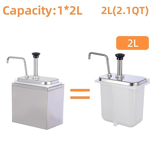 2.11 Quart Ketchup Pump Dispenser,Condiment Dispenser Pump, Large Capacity Detachable Leak-Proof Design for Sauce Honey Syrup Soy Sauce Mustard Cheese (1 pumphead, 2.11 QT Each)