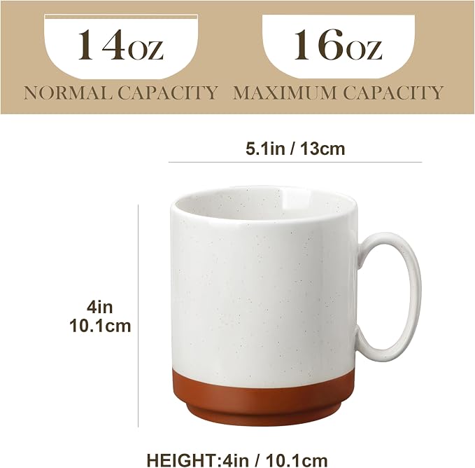 MALACASA 16oz Ceramic Coffee Mugs Set of 4, Stackable Coffee Cups with Straight-Sided Design, Mugs for Coffee, Latte, Tea, Hot Chocolate, Cappuccino and Cocoa, Microwave & Dishwasher Safe, Khaki White - Image 2