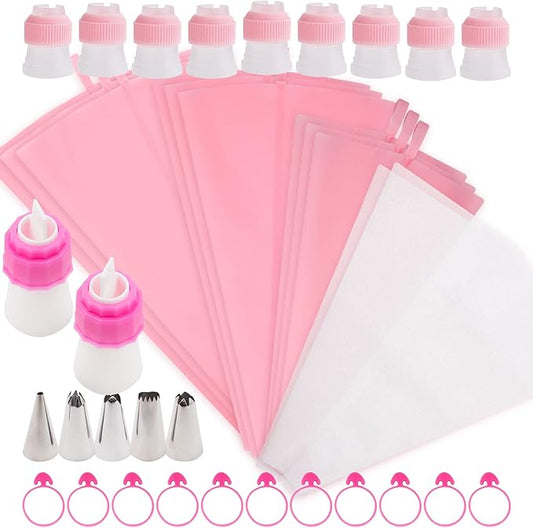 SNAIL GARDEN Silicone Pastry Bags Set - with Two-Color Icing Bags, 3 Sizes (12"+14"+16") Reusable Piping Bags, Frosting Bags with 11 Couplers+11 Frosting Bag Ties+5 Decorating Tips for Cake Cupcake