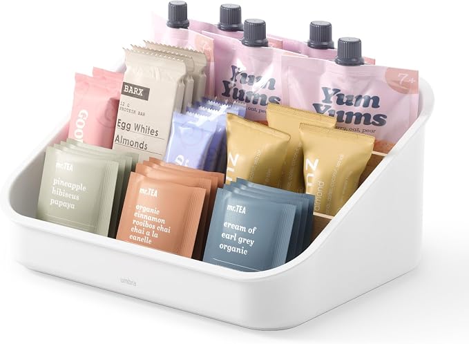 Umbra Bellwood Packet Organizer, Divided Tray for Pantry Ingredients and Other Small Items, Made of Durable Plastic and Wood, Natural/White by Umbra