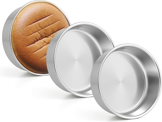 Leonyo Stainless Steel Small Round 6 Inch Cake Pans For Baking,3 Pack | Smash 6x2Inch Round Cake Baking Pan Tins Set, Metal Circle Layer Tin for Birthday Wedding Party, Dishwasher Oven Safe by Leonyo