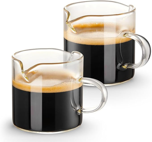 Qipecedm Espresso Cups Set of 2, 4 OZ Double Spouts Cups, Shot Glasses, Milk Cup with Handle, Clear Glass, Espresso Accessories for Machine, Small by Qipecedm