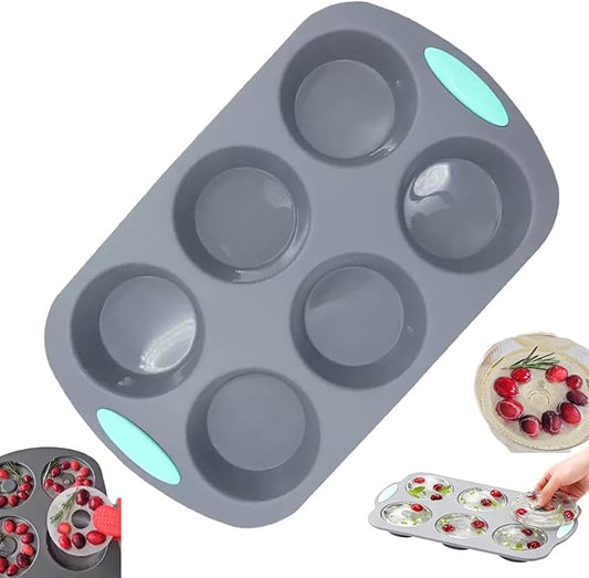 Wreath Ice Cube, Christmas Silicone Wreath Shaped Ice Cube Tray and Snowflake Mold Set, 6 Hole Mini Bund and Cake Pan Candy Bakeware for Holiday Cocktails Ice Cubes DIY Crafts (C)