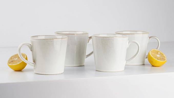 famiware Coffee Mug Set of 4, Annecy 14 oz Ceramic Reusable Cups Set with Handle, Microwavable and Dishwasherable Stoneware Drinkware Set for Tea, Milk, Water, Grey-white - Image 6