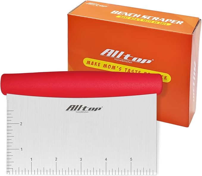 ALLTOP Bench Scraper & Chopper for Kitchen - Ideal Baking Essential Utensil,Stainless Steel Pastry/Dough/Food Cutter Tool for Cake Pizza Bread,Cooking - 1 Pack,Red by ALLTOP