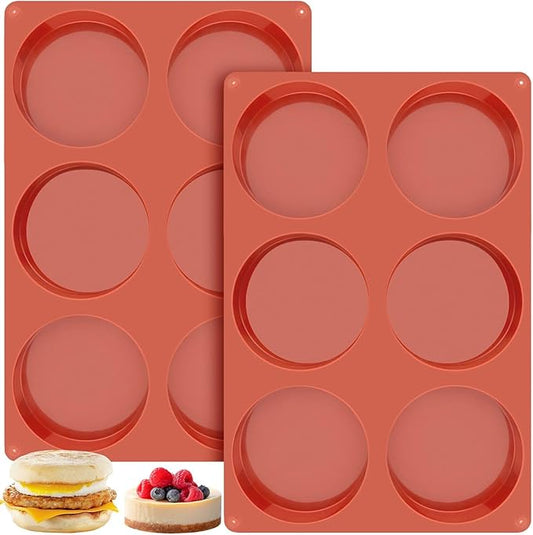 Ocmoiy 4 Inch Silicone Egg Mold for Breakfast Sandwiches, 2 Pack Non-Stick Silicone Muffin Top/Hamburger Bun Pan, Large Eggs Bites Molds for Oven Baking Egg Patty, Pancake, Frittata