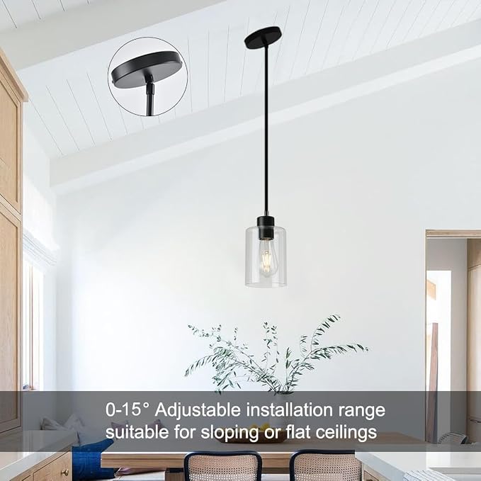 Black Pendant Lights Kitchen Island,Modern Farmhouse Glass Pendant Light,Light Fixture Kitchen Pendant Mini Hanging Light Fixture for Sink (1 Pack Black stem Rod) - Image 7