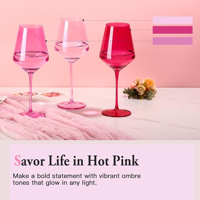 Hot Pink Wine Glasses Set of 6– Colorful Stemmed Glasses in Mixed Shades of Pink,Pink Birthday Party Wine Glass,17OZ, Wedding Gift, Anniversary, Christmas, Mothers Day Gifts,Gifts for My Wife - Image 6