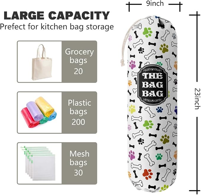 Grocery Bags Holder Organizer For Shopping Bags, Wall Mount Plastic Bags Storage Container Dispensers, Pet Lovers Home Kitchen Bags, The Bag Bag Grocery Bag Holder, Gifts For Women Dog Mom Dad (G-17) - Image 2