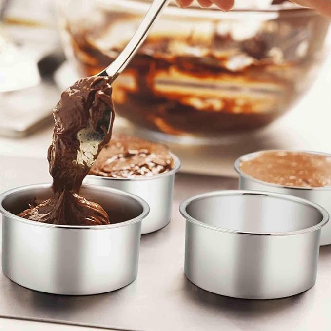 TeamFar 4 Inch Cake Pan, Stainless Steel Mini Cake Pan Round Baking Tins | Set of 3, Small Tier Cake Baking Pans Tins For Baking Steaming Serving, Healthy & Sturdy, Easy Clean & Dishwasher Safe - Image 6