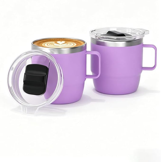 6 oz Stackable Mug, Stainless Steel cup with handle, Vacuum Insulated Espresso/Coffee Mug, shot Glass Set for 2-Piece Set for Coffee, Spirits, Wine, Tea-purple by ZREGGUR