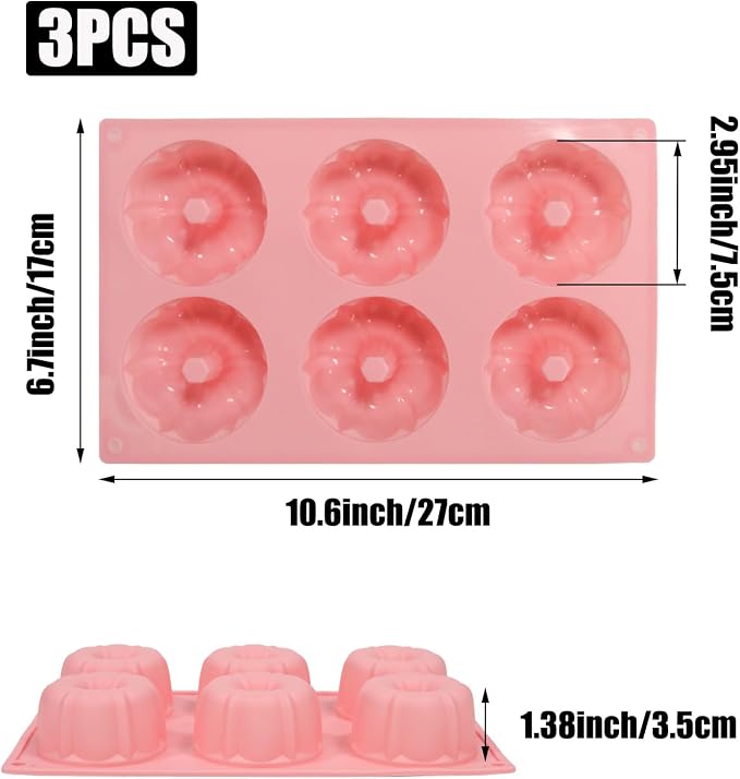 3 Pcs Mini Fluted Tube Cake Pan, 6-Cavity Silicone Non-Stick Small Cake Baking Mold for Cupcakes Cornbread Brownies Donuts Jello(Style1) - Image 2