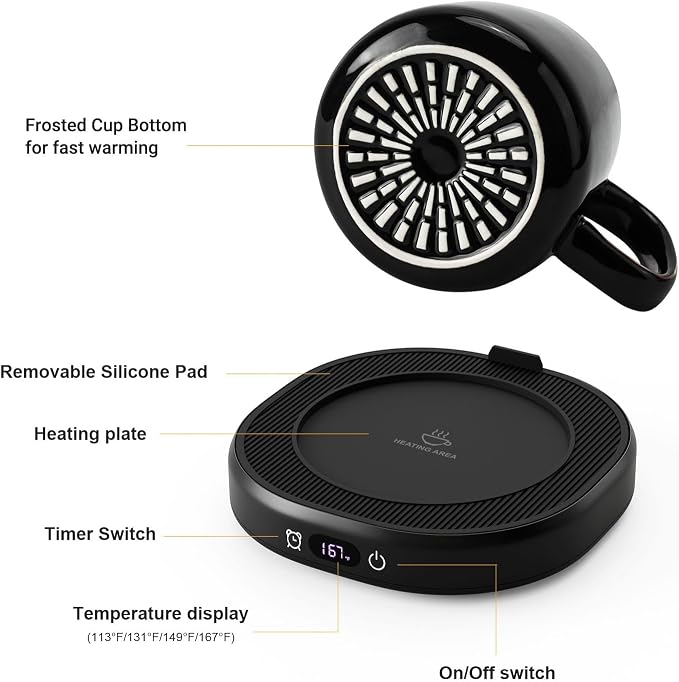 Coffee Mug Warmer & You are Awesome Mug Set, Electric Cup Warmer with Auto Shut Off, 4 Temperature Setting Smart Beverage Warmer, 8-Hours Auto Shut Off (Black Awesome Mug) - Image 7