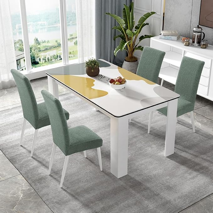 Fuloon Dining Chair Slipcover, Stretch Parson Chair Protector for Home | Leaf Jacquard-green, Set of 4, Super Fit, Stretch, Removable, Washable, Suits for Hotel, Dining Room, Ceremony, Banquet Party - Image 5