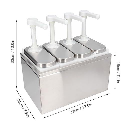 Condiment Pump Dispenser, 1L Single Jars Stainless Steel Sauce Dispenser Pump Ketchup Pump Dispenser Davinci Syrup Sauce Pump Container Salad Pump Container (4 Pumps)