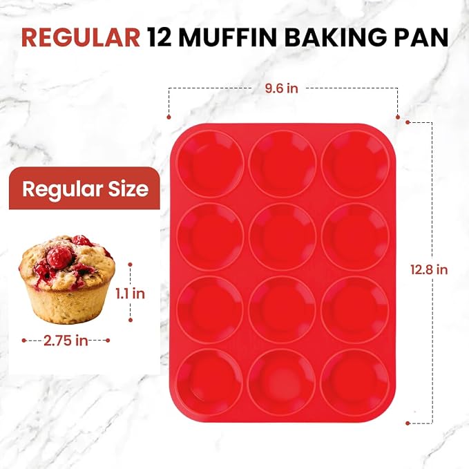 CAKETIME Silicone Muffin Pan 3 Pack Regular 12 Cup Muffin Tin for Baking Banana Muffins Cupcakes Egg Muffins - Image 3