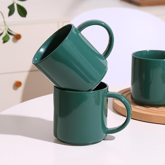 Coffee Mugs Set of 4, Stoneware Coffee Cups with Comfortable Handle, 16oz Ceramic Mugs for Kitchen & Office, Dishwasher & Microwave Safe - Green - Image 7