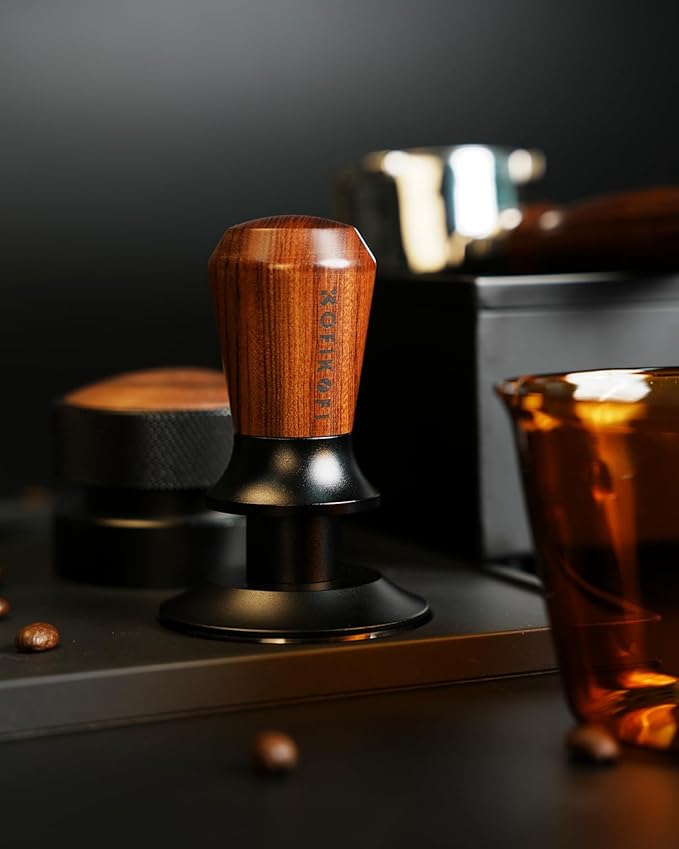 53.3mm Espresso Tamper, Coffee Tamper with Stainless Steel Ripple Base, Barista Espresso Coffee Tamper with 30lbs Spring Loaded and Rosewood Handle Fits for Breville Series 54mm Portafilter