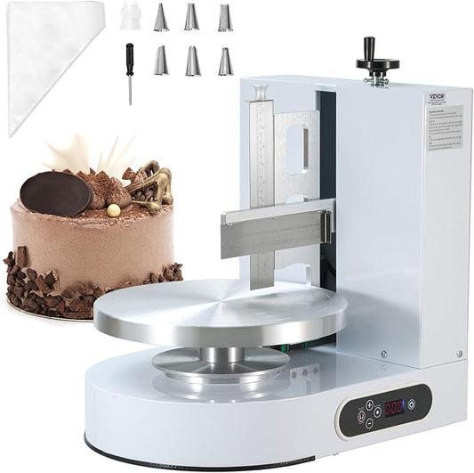VEVOR Cake Decorating Machine, Cake Cream Spreading Coating Smearing Machine, Low Noise Cake Frosting Machine, Turntable with Adjustable Scraper, for 4" to 12" Cake, 25-320RPM Rotating Speed, White
