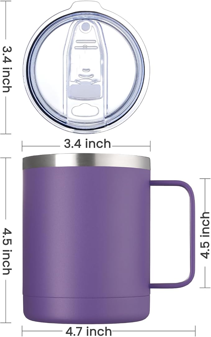 MEWAY 12oz Coffee Mug With Handle and Sliding Lid,Stainless Steel Travel Tumbler Cup with Handle,Double Wall Vacuum Insulated Camping Cup for Hot & Cold Drinks Tea (Purple,Set of 1) - Image 4