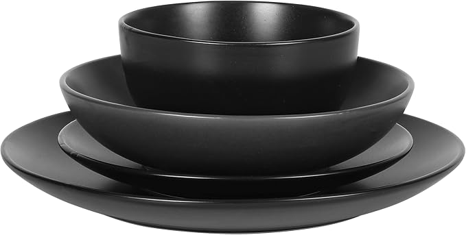 Gibson Home Queenslane 16-Piece Matte Black Stoneware Dinnerware Set – Double Bowl Plates and Bowls, Durable Kitchen Dinner Set - Image 6
