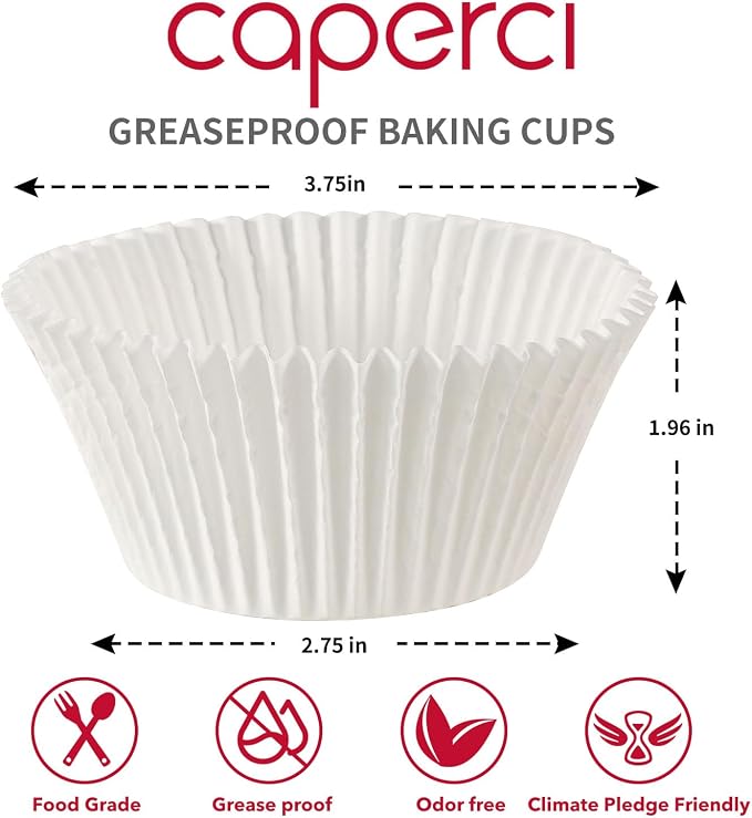 Caperci Jumbo Cupcake Liners White Muffin Baking Cups 300-Count, No Smell, Food Grade, Upgraded Grease-Proof Paper (White) - Image 2