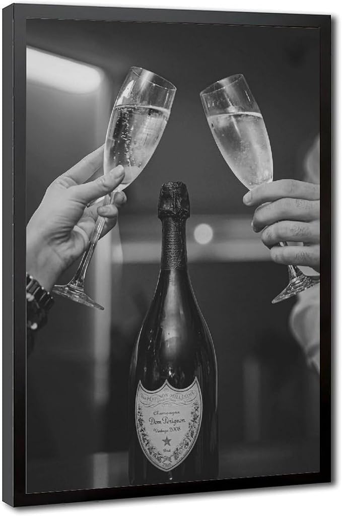 Champagne Cheers, Celebration , Two Glasses Cheers, Black And White , Alcohol Poster, Retro Party Wall Decor Canvas Poster Bedroom Decor Sports Landscape Office Room Decor Gift Black Frame 12x18in(30x by Unknown