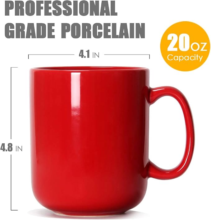 20 OZ Large Coffee Mug, M016 Ceramic Big Tea Cup with Handle for Dad Men, Red - Image 3